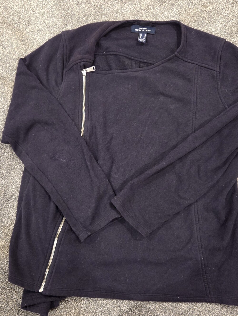 Lands' End Outfitters Asymmetric Zip Fleece Moto Jacket Cardigan Navy Women's XL